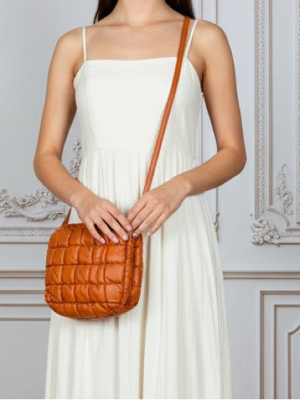 Quilted Crossbody Bag in Cognac Brown